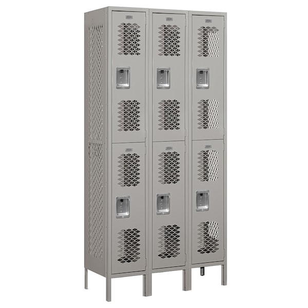 Wardrobe Locker, 36" W, 15" D, 78" H, (3) Wide, (6) Openings, Gray